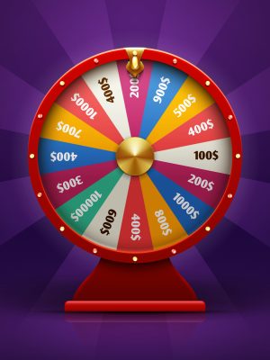 Realistic 3d spinning fortune wheel, lucky roulette vector illustration. Round wheel fortune, lucky gamble spin wheel game